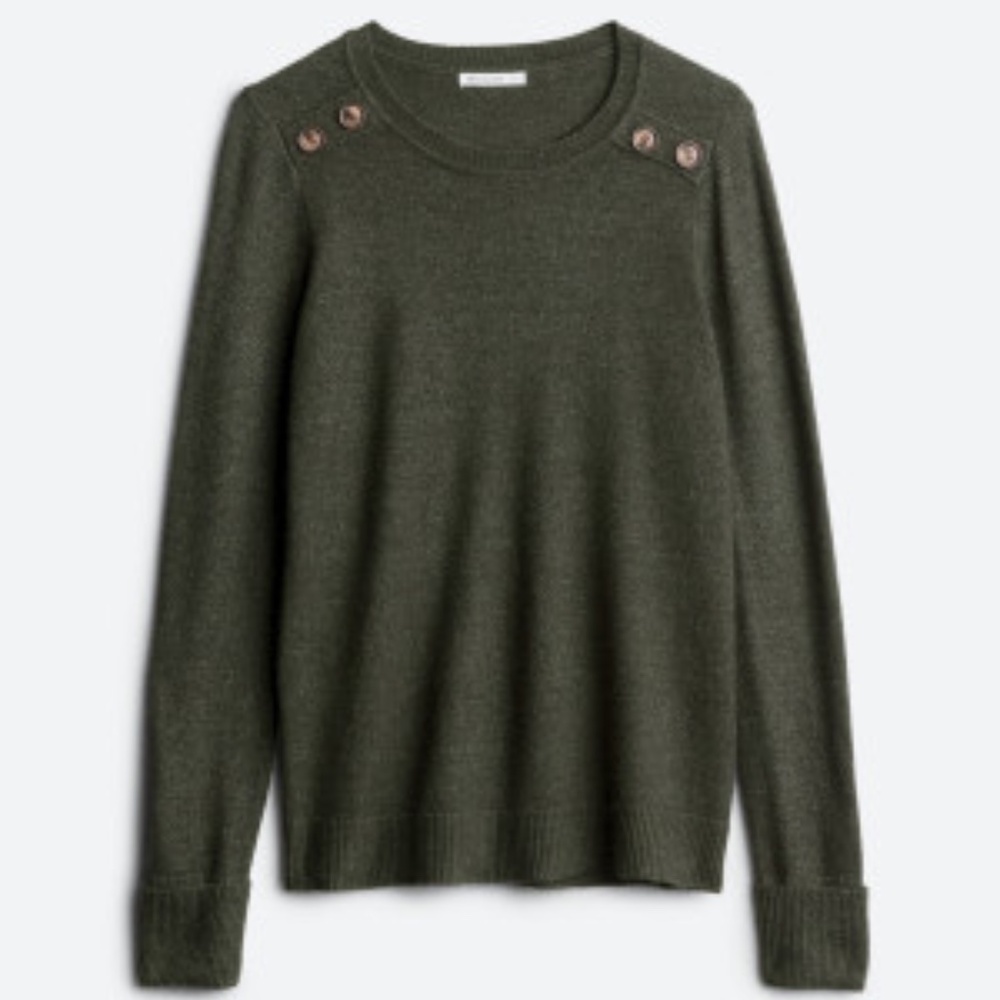Pink Clover Carson Crew Neck Button Detail Cuffed Sleeve Sweater